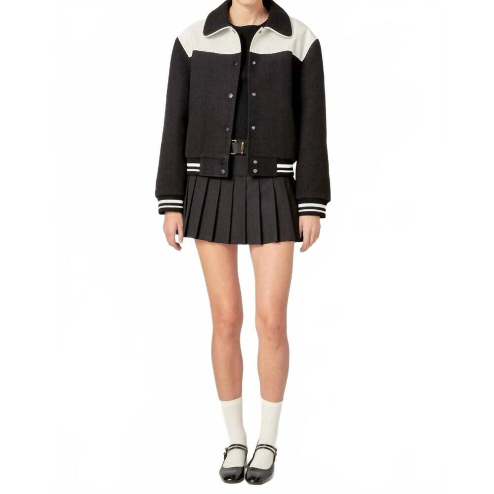 NEW ENGLISH FACTORY vegan leather bomber jacket in black